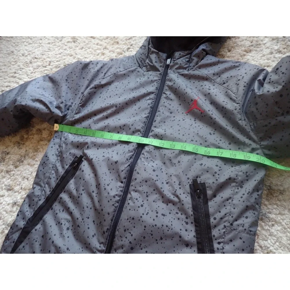 Jordan Puffer Jacket Boys Size 10-12 Grey Excellent Speckled Hooded Winter‎ Coat
